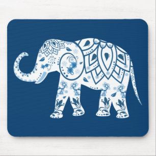 Tapis De Souris Éléphant Bleu à Motif Orné