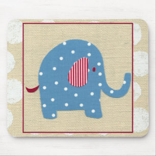 Tapis De Souris Éléphant bleu avec le pois blanc