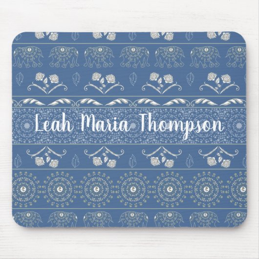 Tapis De Souris Eléphant bleu Mandala (Devant)