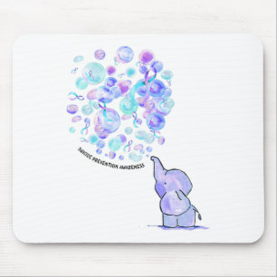 Tapis De Souris Eléphant Bleu Violet Ballons Prévention du suicide