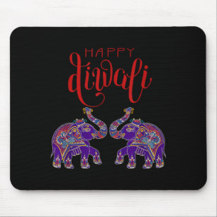 Tapis De Souris Éléphant Coloré Joyeux Deepavali Diwali Pour Hindo