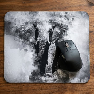 Tapis De Souris Éléphant d'Afrique Aquarelle Noir et Blanc