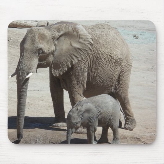 Tapis De Souris Éléphant de bébé avec la maman (Devant)
