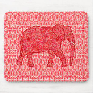 Tapis De Souris Eléphant de fleurs - rouge profond et corail