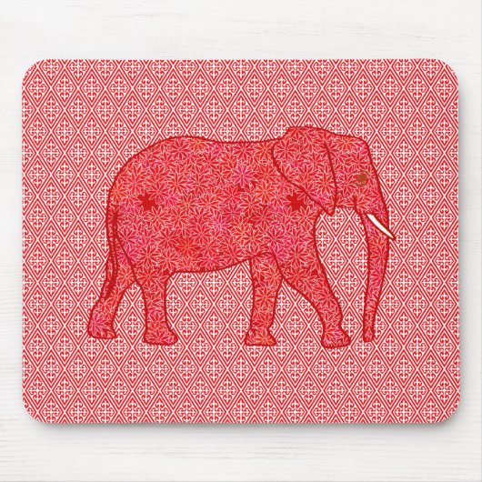 Tapis De Souris Eléphant de fleurs - rouge profond et corail (Devant)
