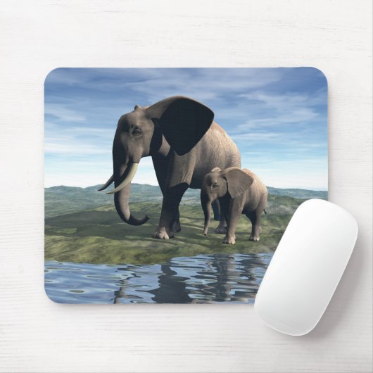 Tapis De Souris Éléphant et bébé Mousepad (Avec souris)