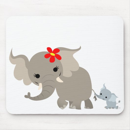 Tapis De Souris Éléphant et veau Mousepad de mère de bande (Devant)