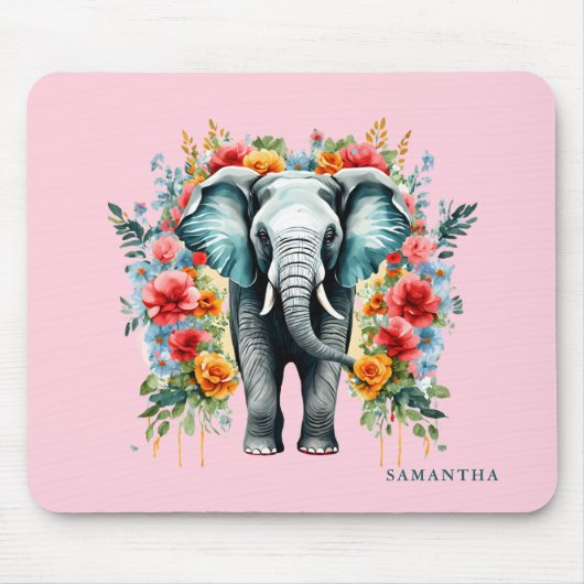 Tapis De Souris Eléphant floral coloré (Devant)