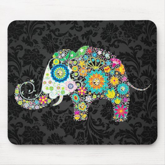 Tapis De Souris Eléphant floral rétro coloré (Devant)