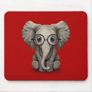 Tapis De Souris Éléphant mignon de bébé avec des verres de lec
