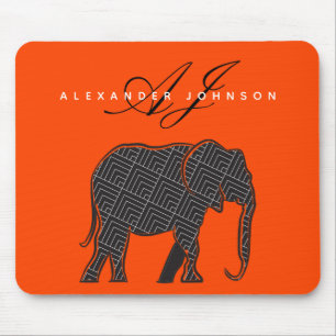 Tapis De Souris Éléphant noir et rouge lave