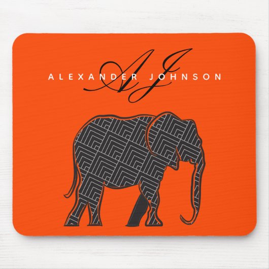 Tapis De Souris Éléphant noir et rouge lave (Devant)