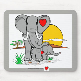 Tapis De Souris Éléphants d'art de coeur
