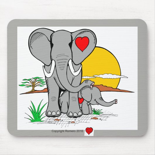 Tapis De Souris Éléphants d'art de coeur (Devant)