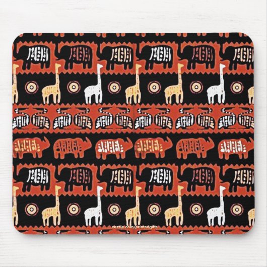 Tapis De Souris Elephants & Giraffes Art Tribal Africain Mousepad (Devant)