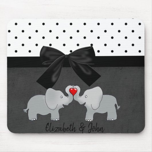Tapis De Souris Éléphants Mignons Adorables, Points, Nœud (Devant)