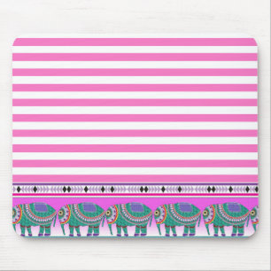 Tapis De Souris Eléphants ornés rose rayé tendance