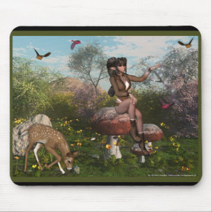 Tapis De Souris Elfe avec cerf dans les bois Imaginaire Mousepad