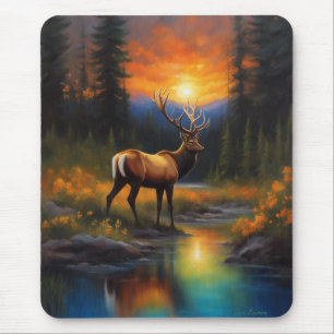 Tapis De Souris Elk à Rocky Mountain Stream Belle peinture