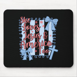 Tapis De Souris Elle aime Jésus & l'Amérique chrétienne 4 juil