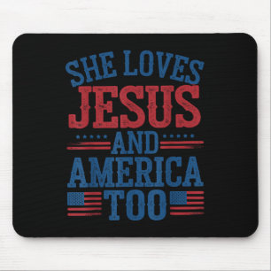 Tapis De Souris Elle aime Jésus et l'Amérique aussi Drapeau améric