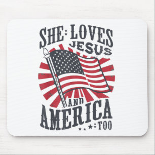 Tapis De Souris Elle Aime Jésus Et L'Amérique Aussi Drapeau Usa 4è