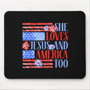 Tapis De Souris Elle aime Jésus et l'Amérique aussi Drapeau USA Fl