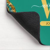 Tapis De Souris Emerald Green & Gold Agate Geode Glitter Monogram (Coin)