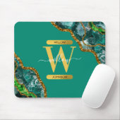 Tapis De Souris Emerald Green & Gold Agate Geode Glitter Monogram (Avec souris)