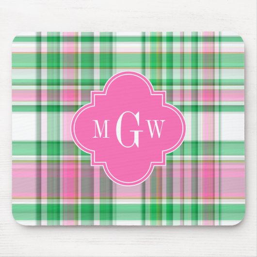 Tapis De Souris Emerald Green Hot Pink Wht Preppy Madras (Devant)