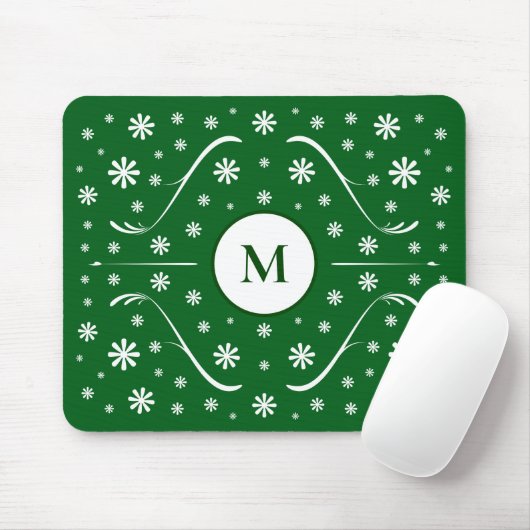 Tapis De Souris Émeraude Vert Fleur Puissance Monogramme Souris Pa (Avec souris)
