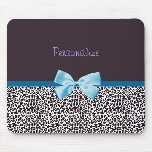 Tapis De Souris Empreinte de léopard à la mode et ruban bleu avec (Devant)
