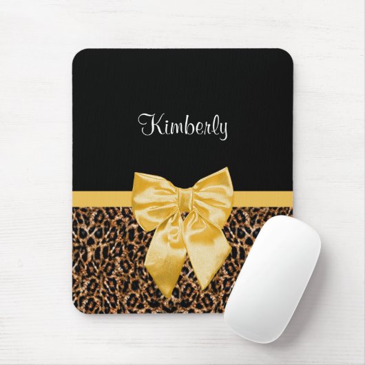 Tapis De Souris Empreinte de léopard élégant Elegant Bow et nom (Avec souris)