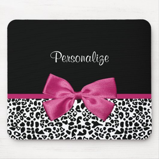 Tapis De Souris Empreinte de léopard en ruban rose foncé avec nom (Devant)