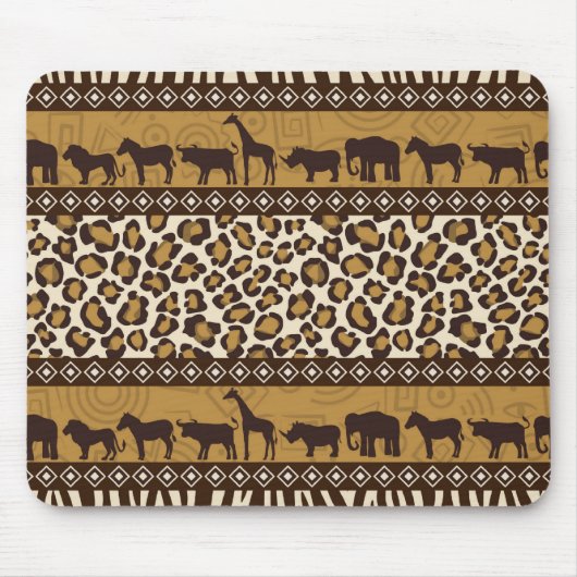 Tapis De Souris Empreinte de léopard et animaux africains (Devant)