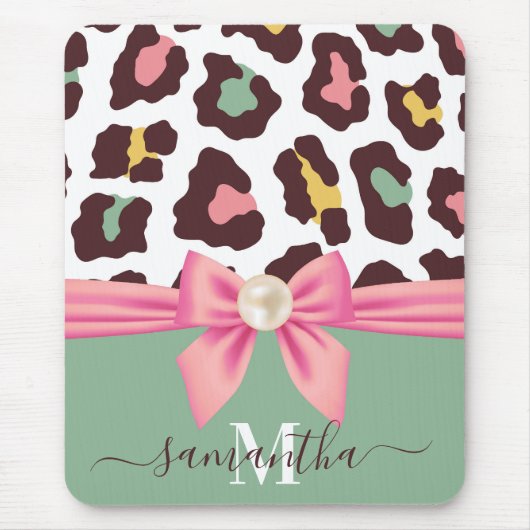 Tapis De Souris Empreinte de léopard et Bow (Devant)