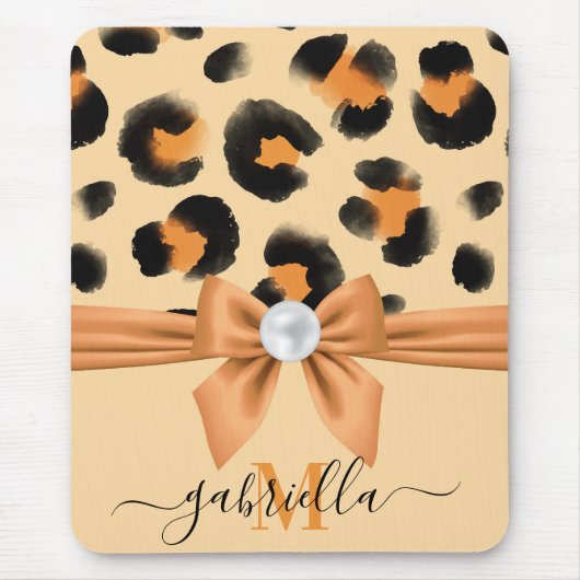Tapis De Souris Empreinte de léopard mignon et Bow (Devant)
