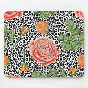 Tapis De Souris Empreinte de léopard tendance Chic Orange Rose Flo