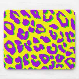 Tapis De Souris Empreinte de léopard violet jaune vert