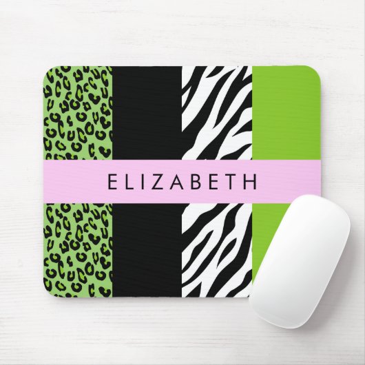 Tapis De Souris Empreinte de léopard, Zebra Print, Vert, Votre nom (Avec souris)