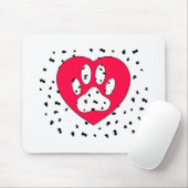 Tapis De Souris Empreinte de patte de Chien Dalmatien Dans Le Coeu (Avec souris)