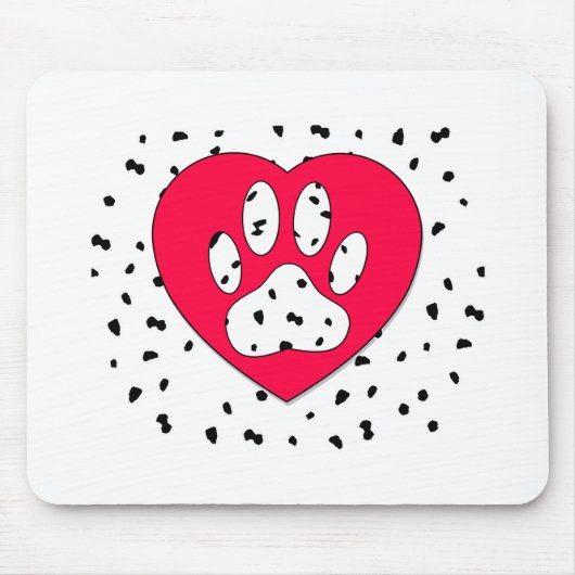 Tapis De Souris Empreinte de patte de Chien Dalmatien Dans Le Coeu (Devant)