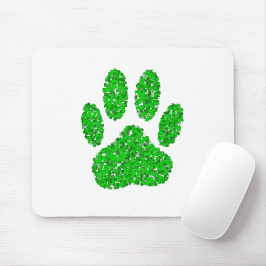 Tapis De Souris Empreinte de patte de chien de feuillage vert (Avec souris)