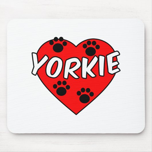 Tapis De Souris Empreintes de pattes De Chien Yorkie Et Coeur Roug (Devant)