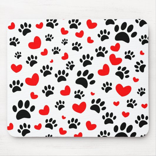 Tapis De Souris Empreintes de pattes De Chiens Random Et Coeurs Ro (Devant)