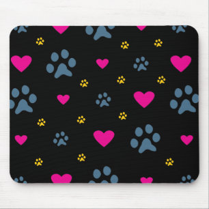 Tapis De Souris Empreintes de pattes et coeurs