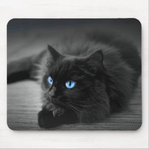 Tapis de souris en art de chat aux yeux bleus de m