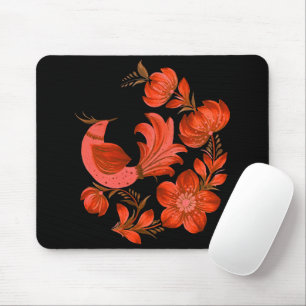 Tapis de souris en art folklorique floral et oisea