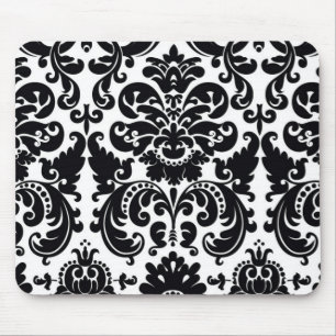 Tapis de souris en damas noir blanc élégant chic