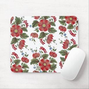 Tapis de souris en floral rouge et vert d'art folk